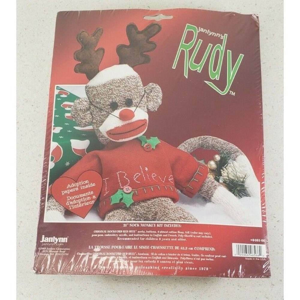 Janlynn Rudy 21" I Believe Reindeer Sock Monkey Kit & Adoption Papers #0465-66